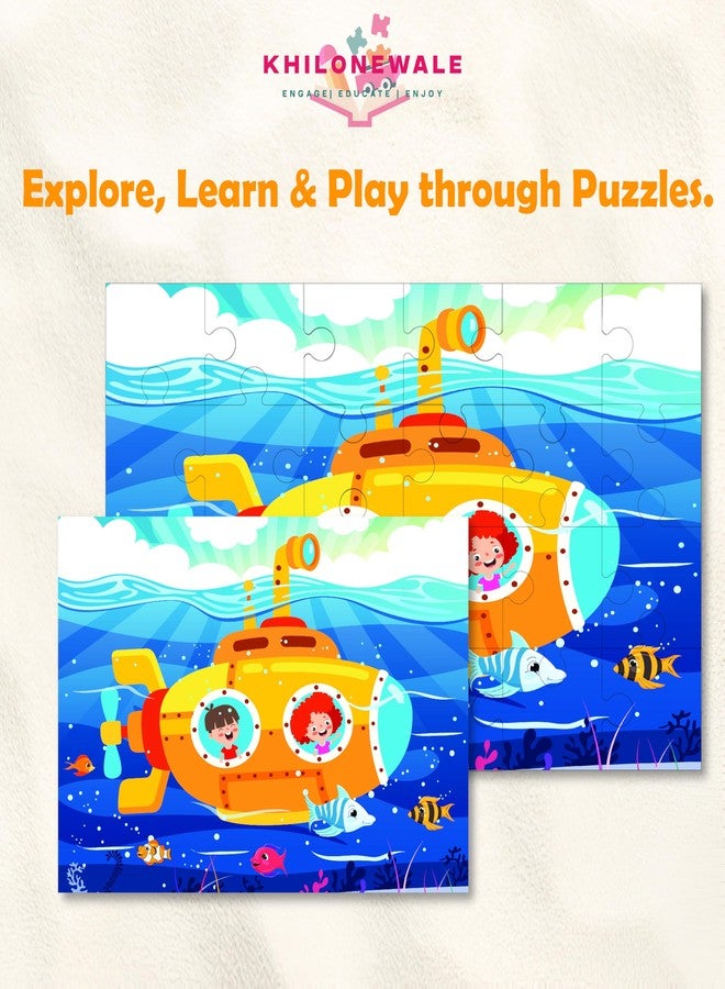 Khilonewale Kids in Submarine & Dinosaur Wooden Jigsaw Puzzle | 30x20cm Educational Learning Toy | Safe Wooden Pieces for Early Skills, Hand-Eye Coordination & Fun Play - Image 4